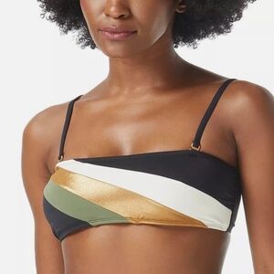 Women S Vince Camuto V02726 Gold Shimmer Blocked Square Neck Swim Top (Black M)